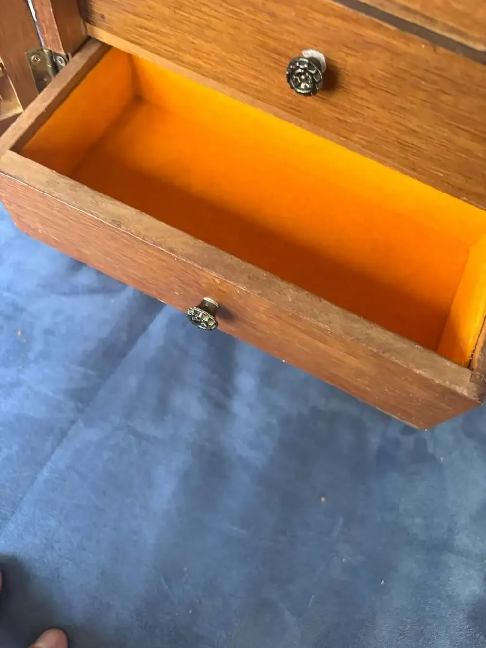 Vintage Wooden Jewelry Box Chest with Lattice Doors and Drawers